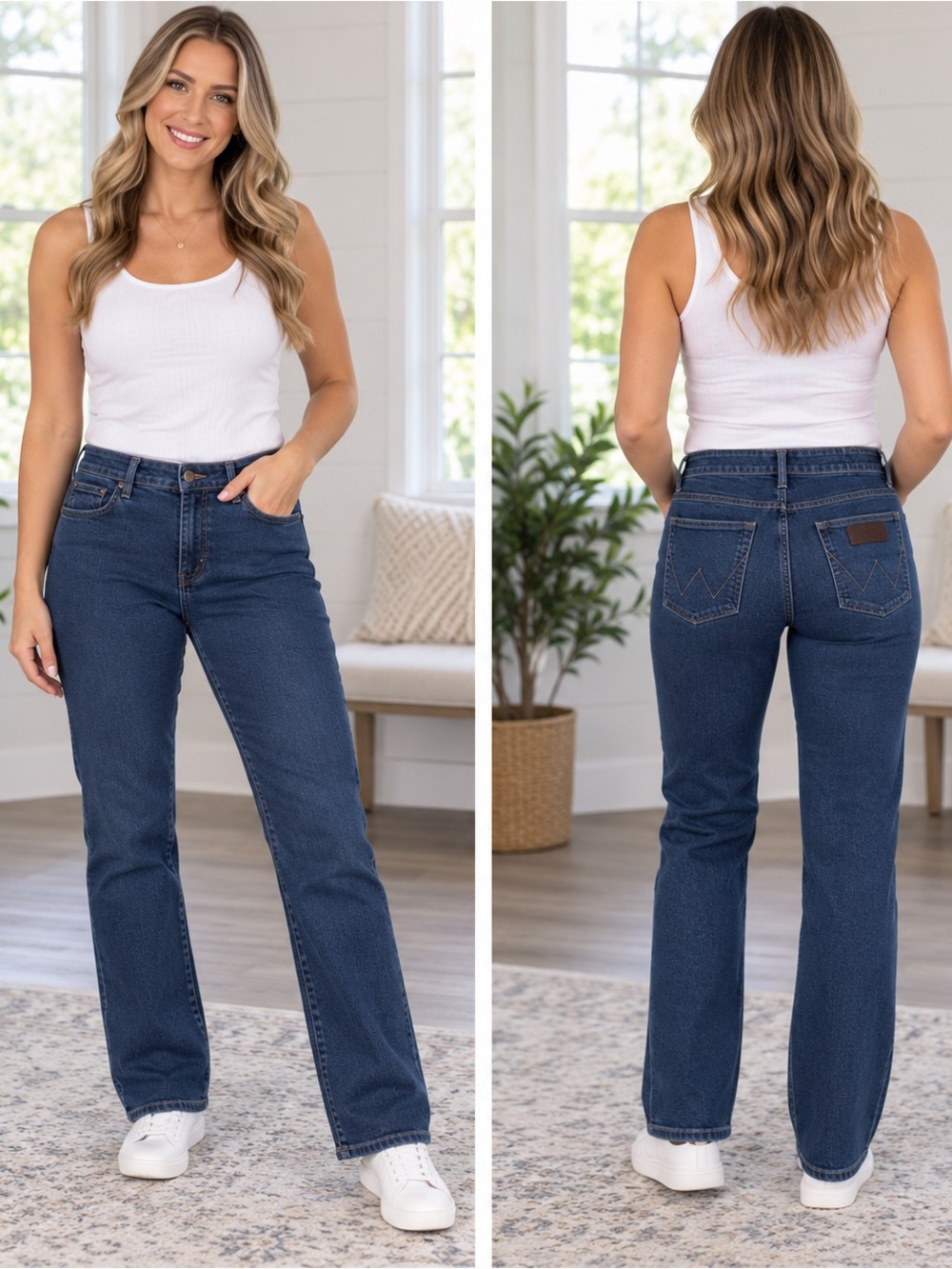 Wrangler Women’s Skanders Slim Fit Narrow Leg Low Rise Jeans in Dark Blue Denim